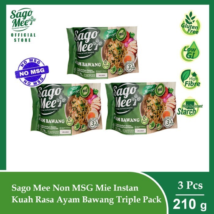 

Sago Mee Non MSG Mie Instan Kuah Rasa Ayam Bawang 70 gram Triple Pack