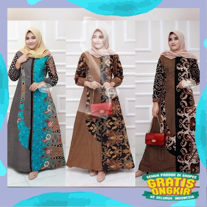 Gamis Batik Modern Murah Katun Halus Kombinasi Truntum, Ori GAMIS BATIK Pekalongan BIG SIZE JUMBO/pi