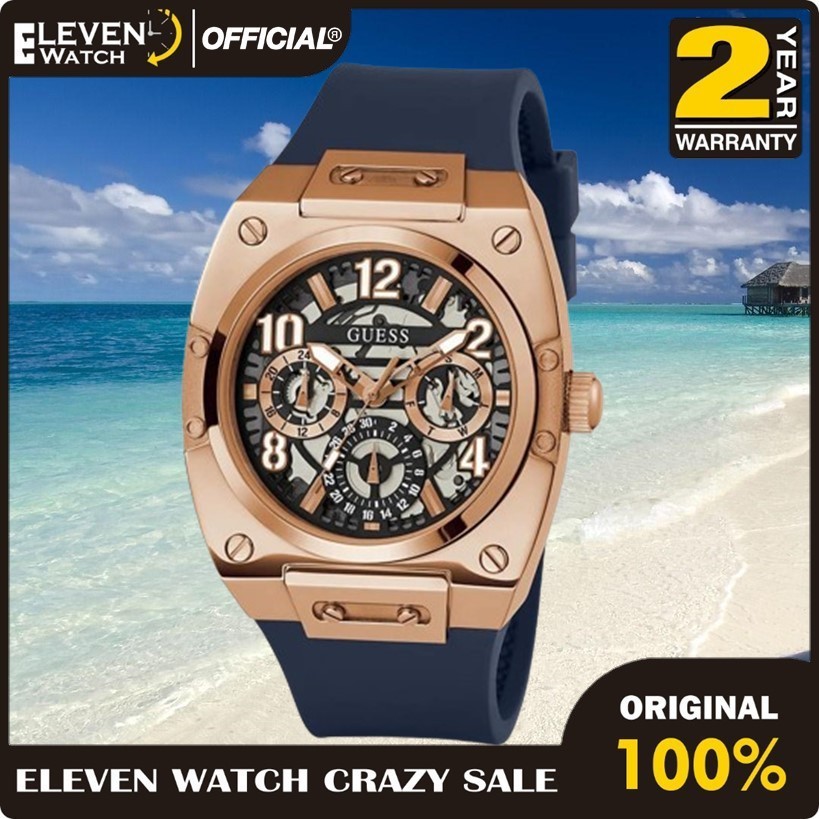 [Promo] Jam Tangan Pria Guess GW0569G3 Prodigy Dual Tone Sunray Dial Navy Silicone Strap  Garansi 2 