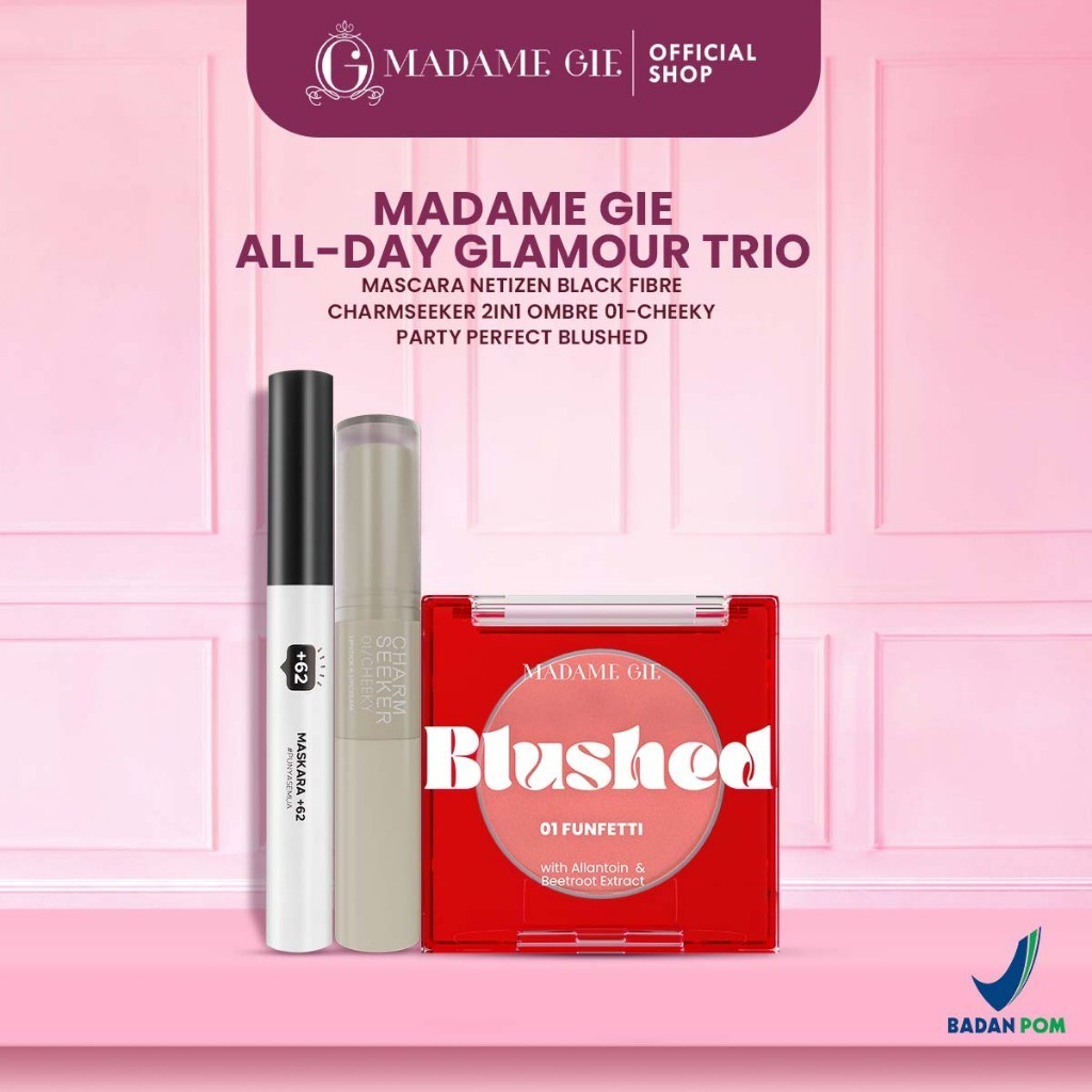 MADAME GIE All-Day Glamour Trio - Maskara Blush On Lipstik