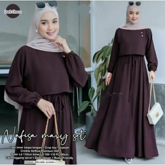 NEW/ NAFISA maxy set 2in1 inner + outer crop setelan gamis polos