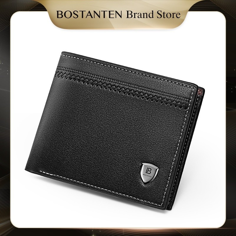 BOSTANTEN Dompet Pria Fashion Garis Horizontal PU Coklat/Hitam Wallet