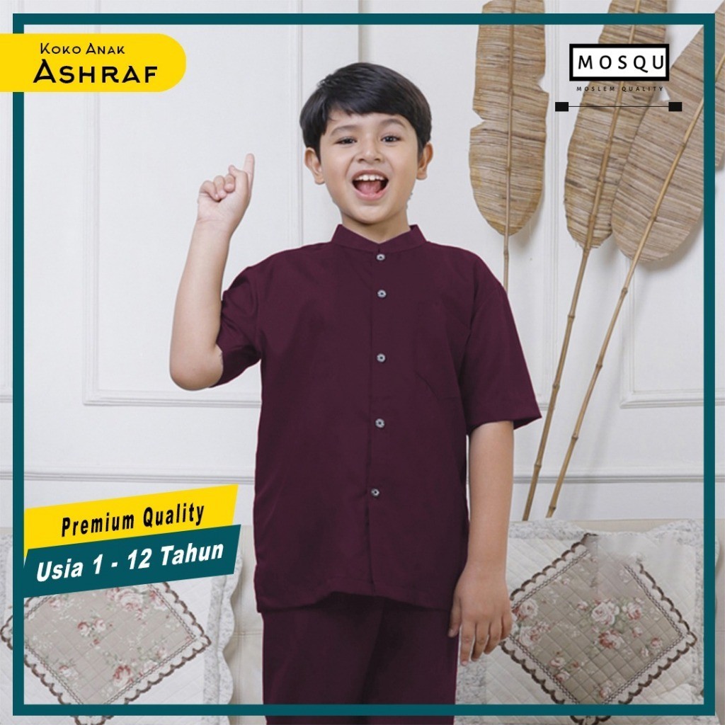 Mosqu Ashraf Kemeja Koko Anak Laki Laki Umur 2-12 Tahun Kemko Katun