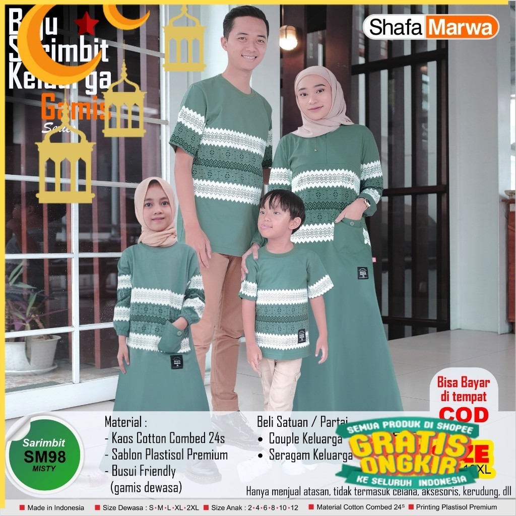 Shafamarwa Kaos Sarimbit keluarga Couple Family Gamis Series Ayah Dress Bunda Anak SM99 Sage Shafa M