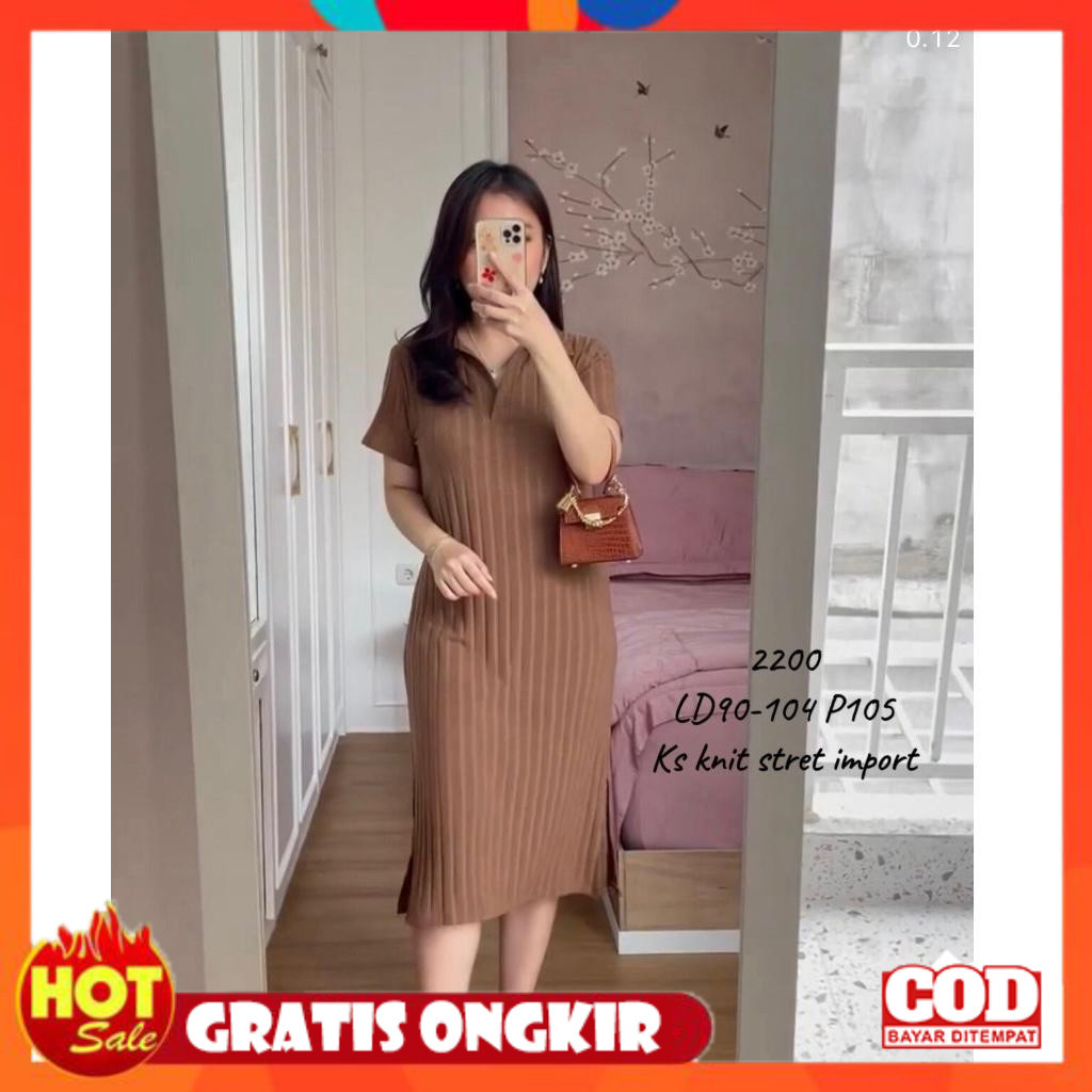 KAIN ADEM HALUS TEBAL / long dress slit wanita terbaru 2023/dress knit hornet/dress wanita kerah/bus