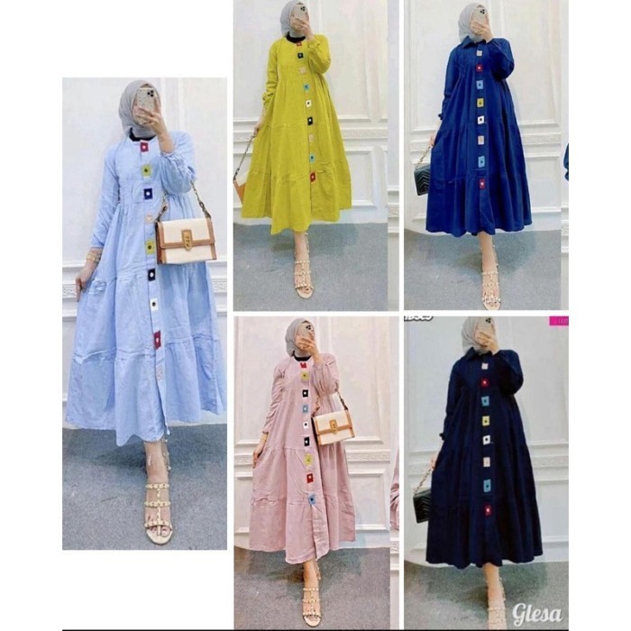 READY GAMIS MIDI KANCING RAINBOW / GAMIS PELANGI CRINKLE AIRFLOW