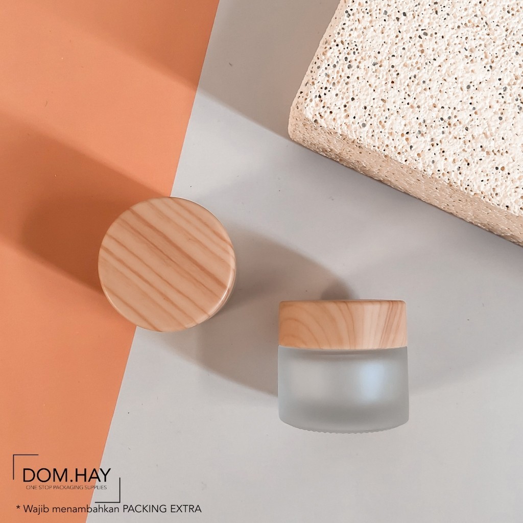 Jar Cream Kaca 10gr Doff Frosted Tutup Bambu Wood Pot Packaging Face Serum Lotion Wadah Krim Wajah K