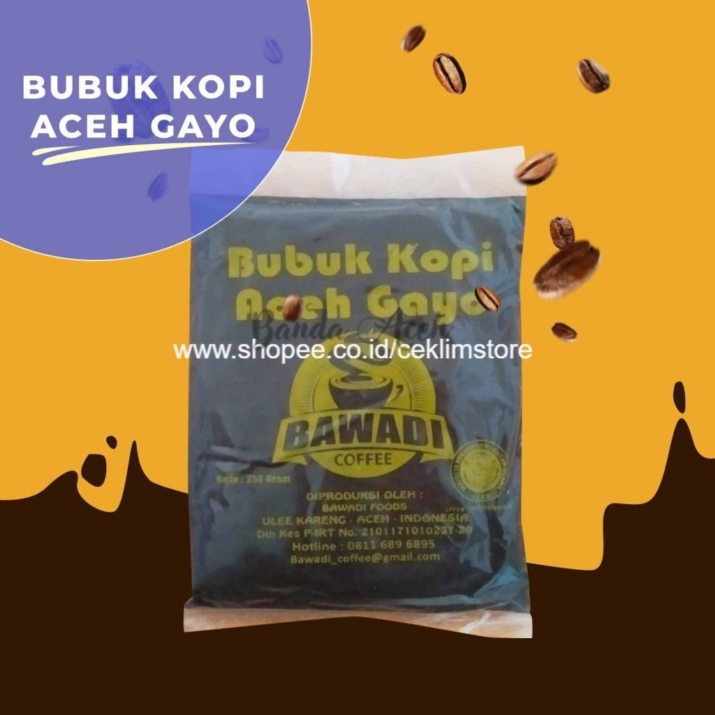 

Bubuk Kopi Aceh Gayo Robusta Bawadi 1 Kg (10 Pcs @100 Gr)
