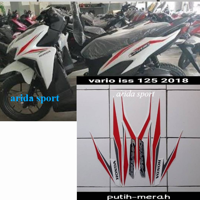 Stiker motor vario striping    new vario techno 125 led  fi cbs iss 2018 putih merah