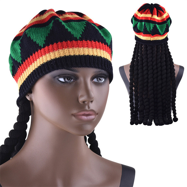 Wig Kepang Rasta Pria Wanita 90Cm Semua Raja Kepang Rasta dan Keriting dengan Topi Baret