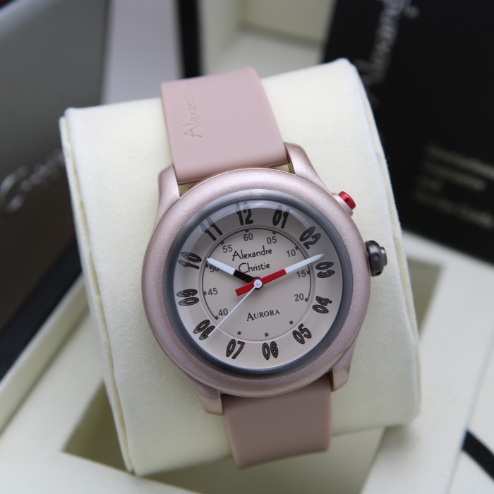 jam tangan unisex alexandre christie ac 9397 peach +led button ori