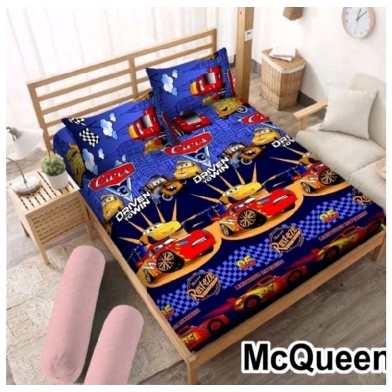 Bedcover Set Anak Laki Laki Motif MC QUEEN CAR / TAYO / FERARI Lengkap Selimut & Sprei Set Ukuran Si