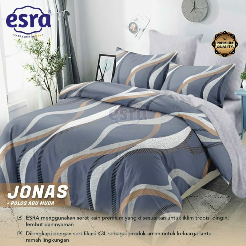 Bedcover dan sprei anti geser katun esra motif JONAS mix polos