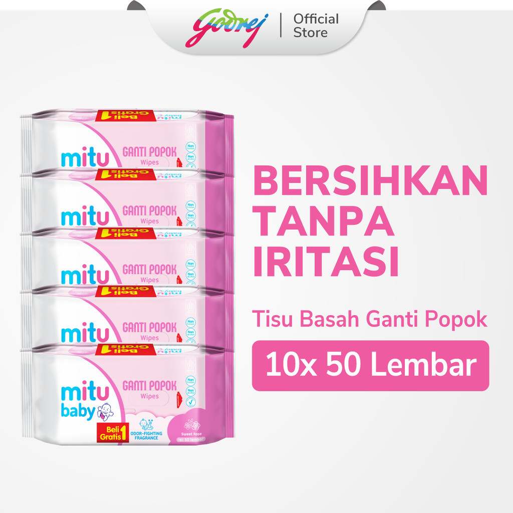 Mitu Baby Tisu Basah Ganti Popok Sweet Rose 50'S Beli 1 Gratis 1 [5 Packs] - Tisu Basah Bayi