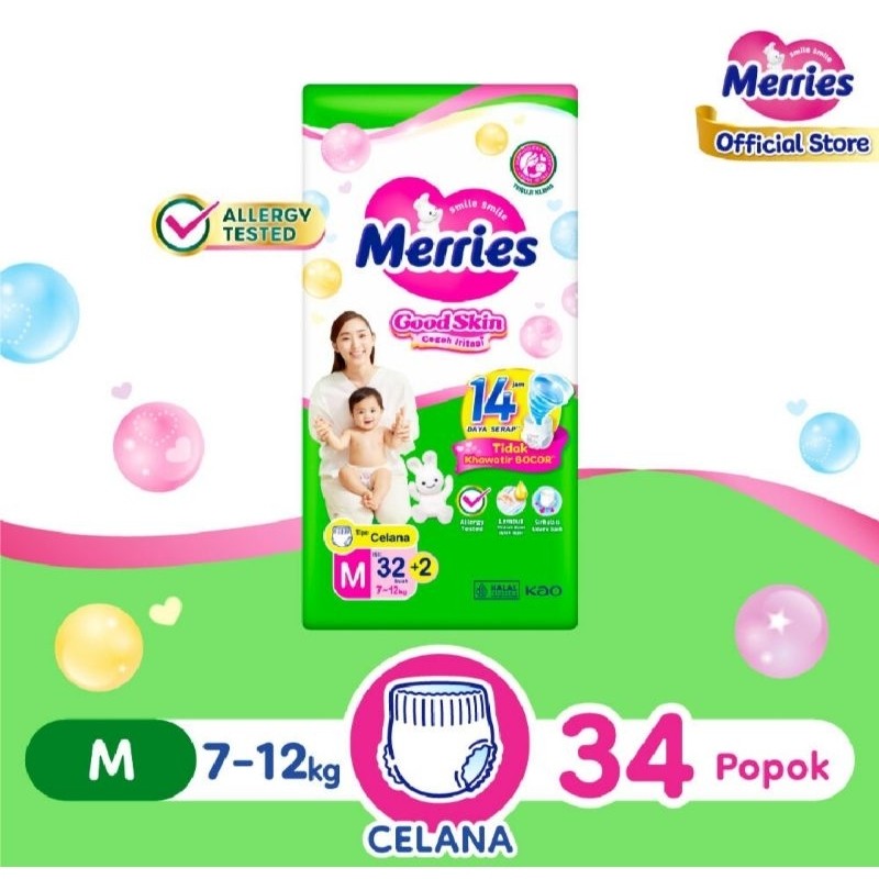 MERRIES ukuran M isi 34 // Merries M34 // Merries M 32 + 2 - popok merries