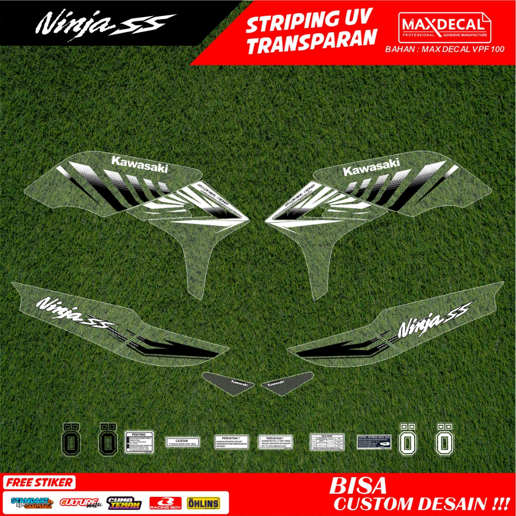 striping ninja ss transparan racing minimalis merah hijau biru hitam putih hologram maxdecal