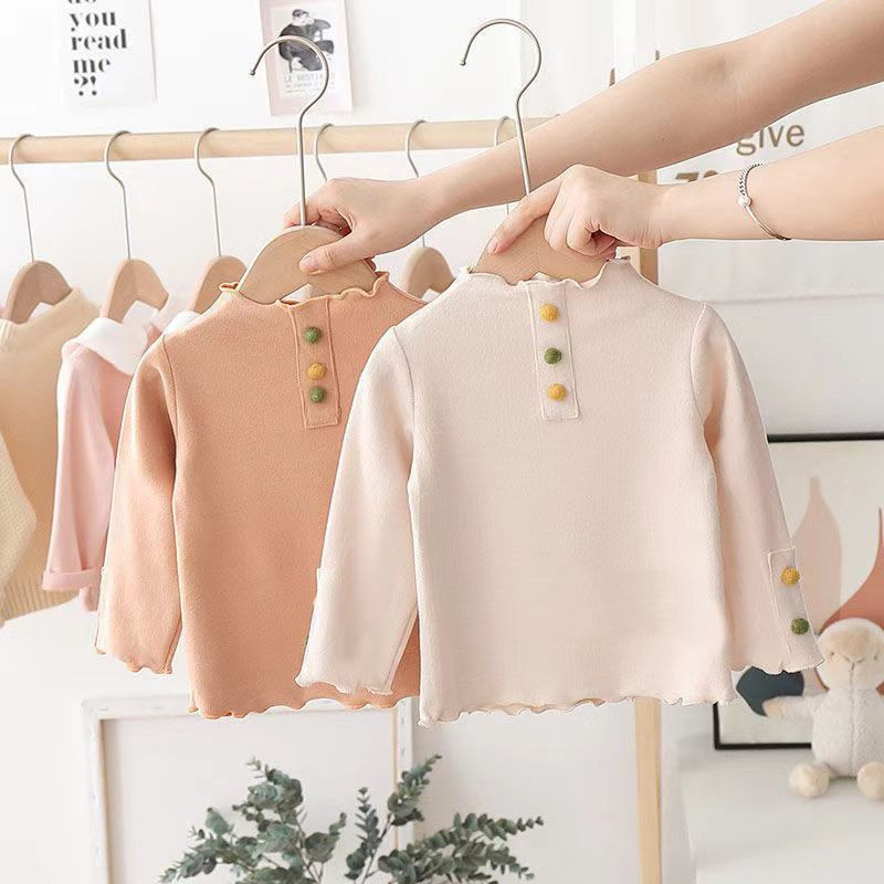 LITTLE YETI Baju Lengan Panjang Dalam Anak Laki Perempuan Bahan Katun Kerah Tinggi Usia 3 -8 Tahun