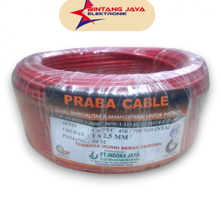 KABEL NYA 1 x 2,5 50M, KABEL NYA 1X 2,5 50 METER PRABA / KABEL INSTALASI TUNGGAL 1 ROLL