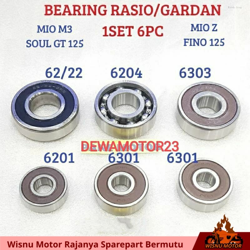 BEARING LAHER RASIO GARDAN 1 SET MIO M3 125 MIO SOUL GT 125 FINO F1 125 EXRIDE  FI 125 HIGH