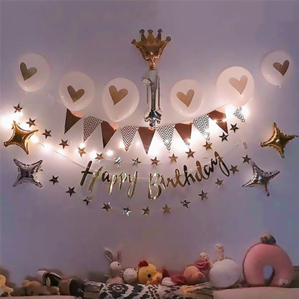 

Baby Shower First Birthday Decoration Party Backdrop background wall Decoration Balloon Birthday Banner Light String Decoration