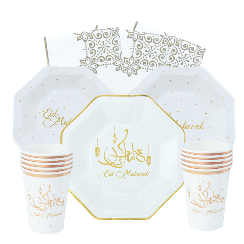 

Eid Mubarak Disposable Tableware Ramadan Decoration Plate Cup Islamic Muslim Party Ramadan Kareem Eid AL Adha Decor For Home