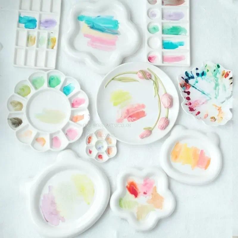 

Ceramic Palette Art Professional Pure White Traditional Chinese Painting Watercolor Gouache Ceramic Pigment Plate Ink Plate
