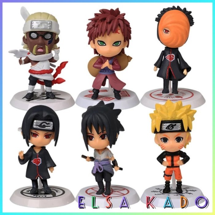 Action Figure Naruto Chibi Set 6 Sasuke Bee Killer Itachi Gaara