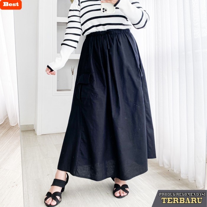 rok wanita kekinian Rok skirt cargo panjang wanita korea kekinian - BLACK