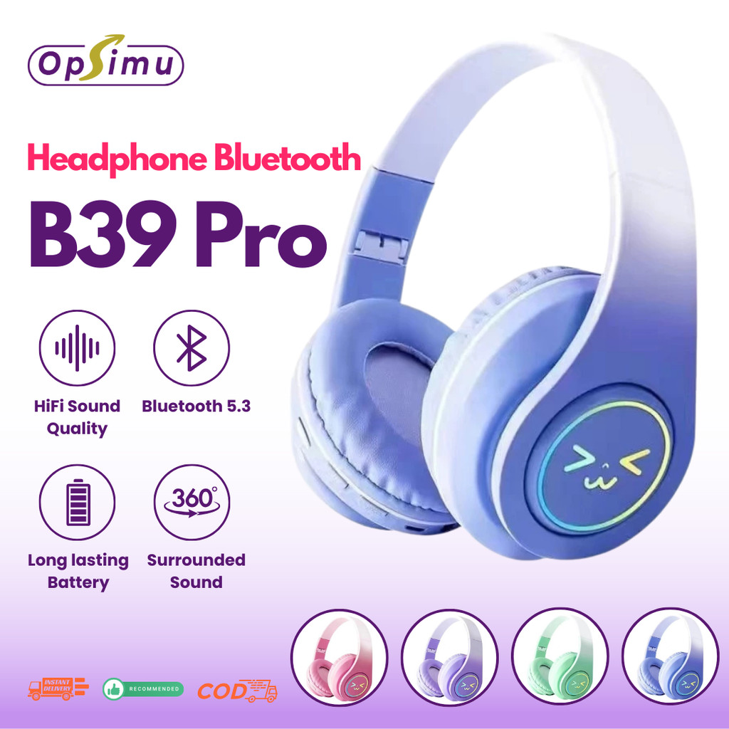 [MAKASSAR] OPSIMU GADGET Headphone Bluetooth B39 Pro Wireless Headset Gradien Gaming Dapat Dilipat L