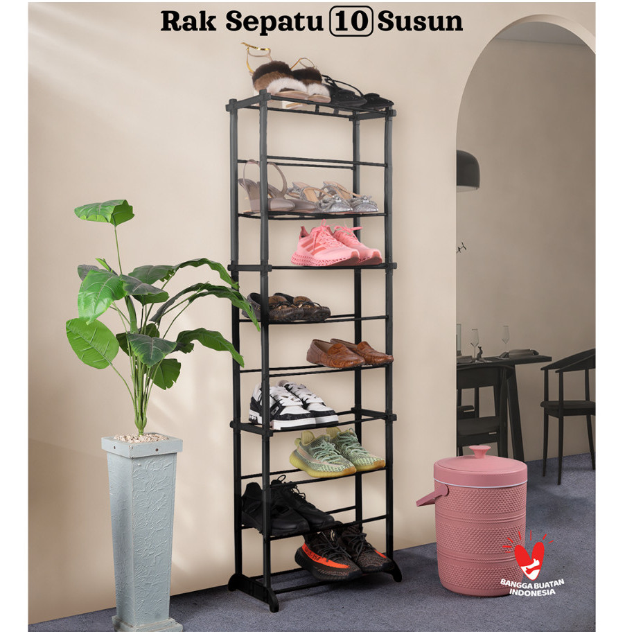 NEW MODEL AMAZING RACK / RAK HIJAB / Rak Sepatu dan RAK Jilbab TRI J 10 Tingkat FULL Plastik KOKOH
