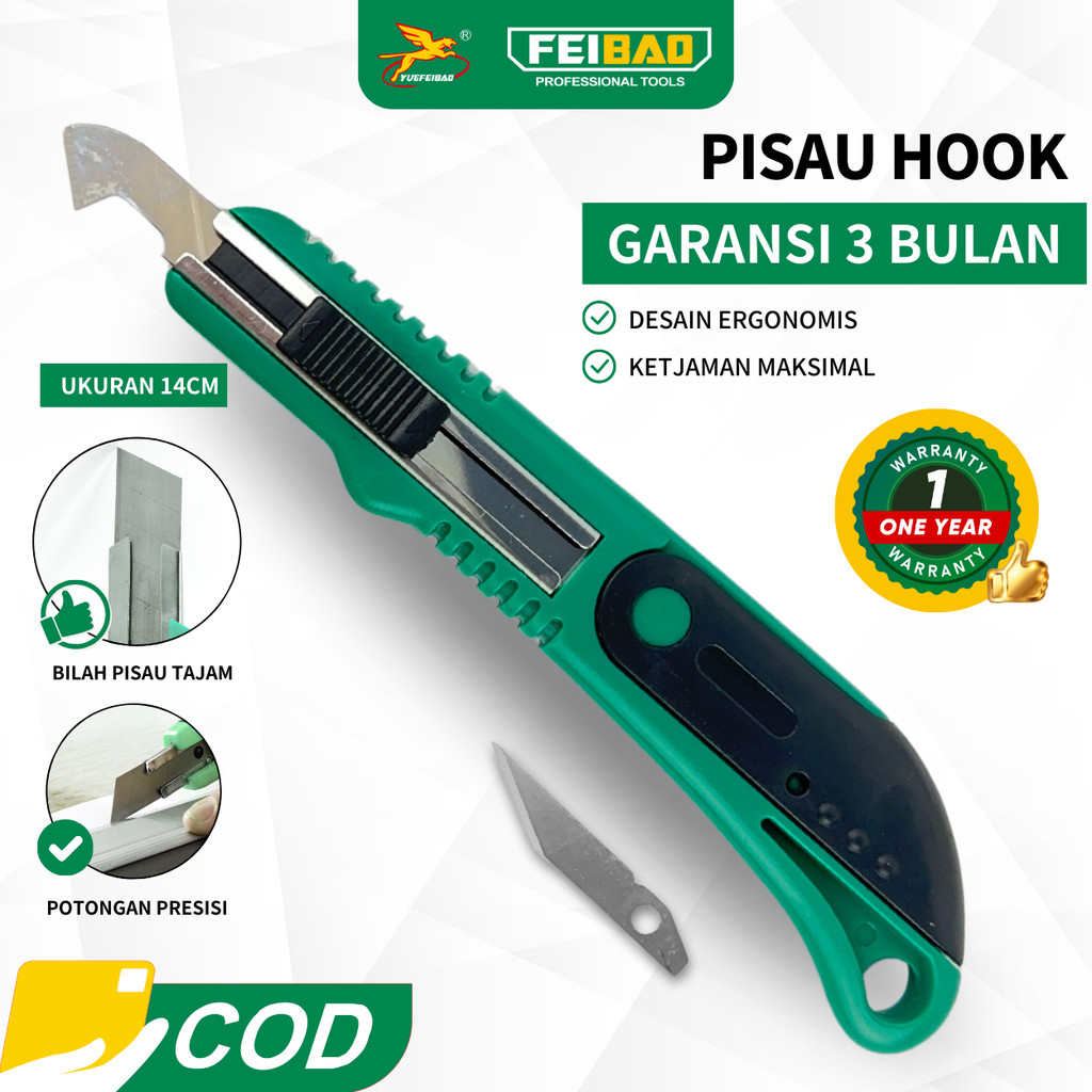 

Feibao Pisau Hook / Pisau Mudah Diganti / Interchangeable Hook Utility Knife / Multi-blade / F32-304