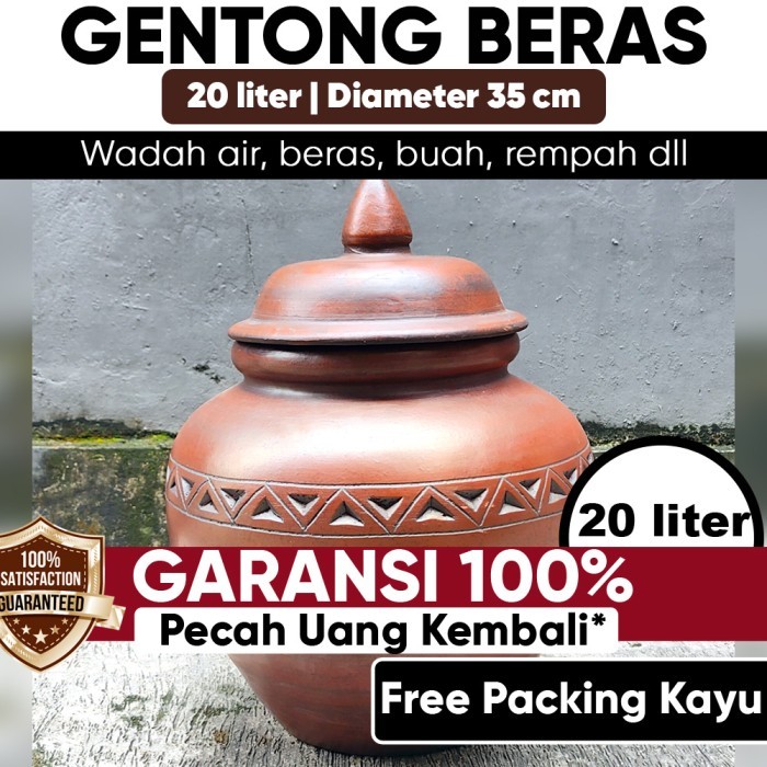 Gentong Jumbo Besar Gerabah Tanah Liat Motif Jeglok Tempat Wadah Air Genthong 20 Liter Muat Beras 18