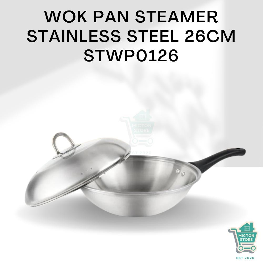 MICTON Wok Pan Stainless Steel 26 cm STWP0126 Wajan Wok Stainless Wok Pan Anti Karat Wajan Cekung St