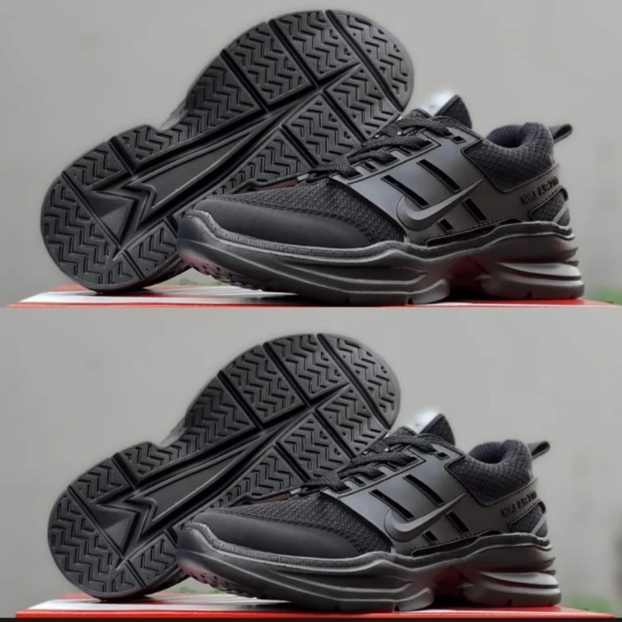 Sepatu Sneakers Pria Hitam Polos Sepatu Sekolah Running Hitam - HITAM POLOS, 36