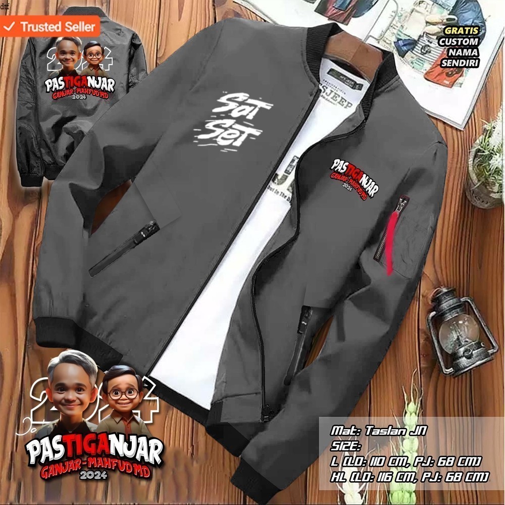JAKET BOMBER GANJAR MAHFUD SATSTET TERBARU / JAKET GANJAR MAHFUD BOLAK BALIK / JAKET PEMILU 2024
