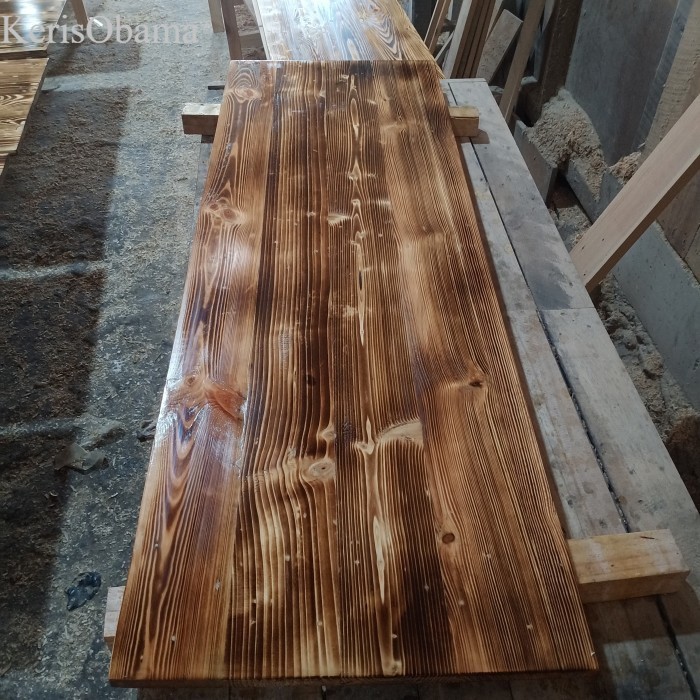 

Papan kayu jati belanda motif bakar sdh divernis 120x40x2cm murah
