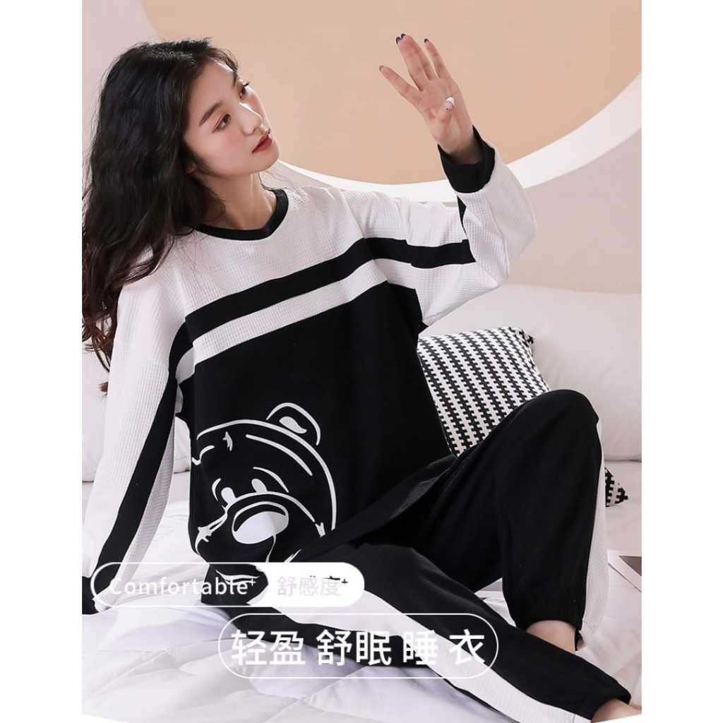 Baju tidur piyama pp lengan panjang celana panjang bahan kaos import SETELAN SETCEL ONESET SET PIYAM