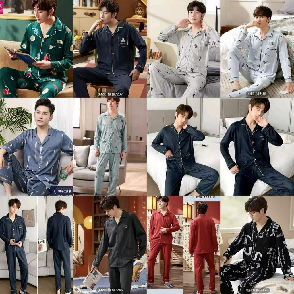 Baju tidur piyama PP cowok lengan panjang celana panjang bahan kaos import SETELAN SETCEL ONESET SET