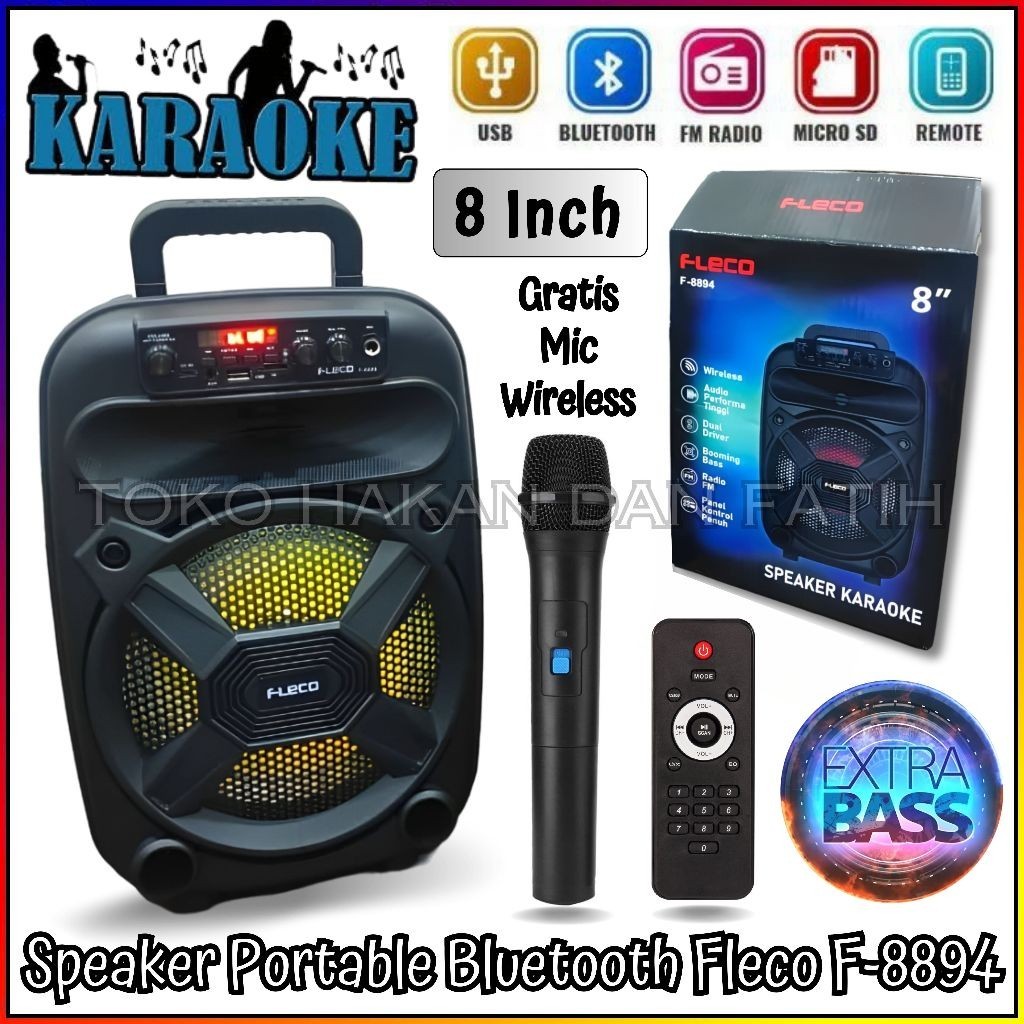 Gas Cod SPEAKER BLUETOOTH FLECO F 8894 8 INCH FREE MIC WIRELESS KARAOKE + REMOTE - SPEAKER KARAOKE F