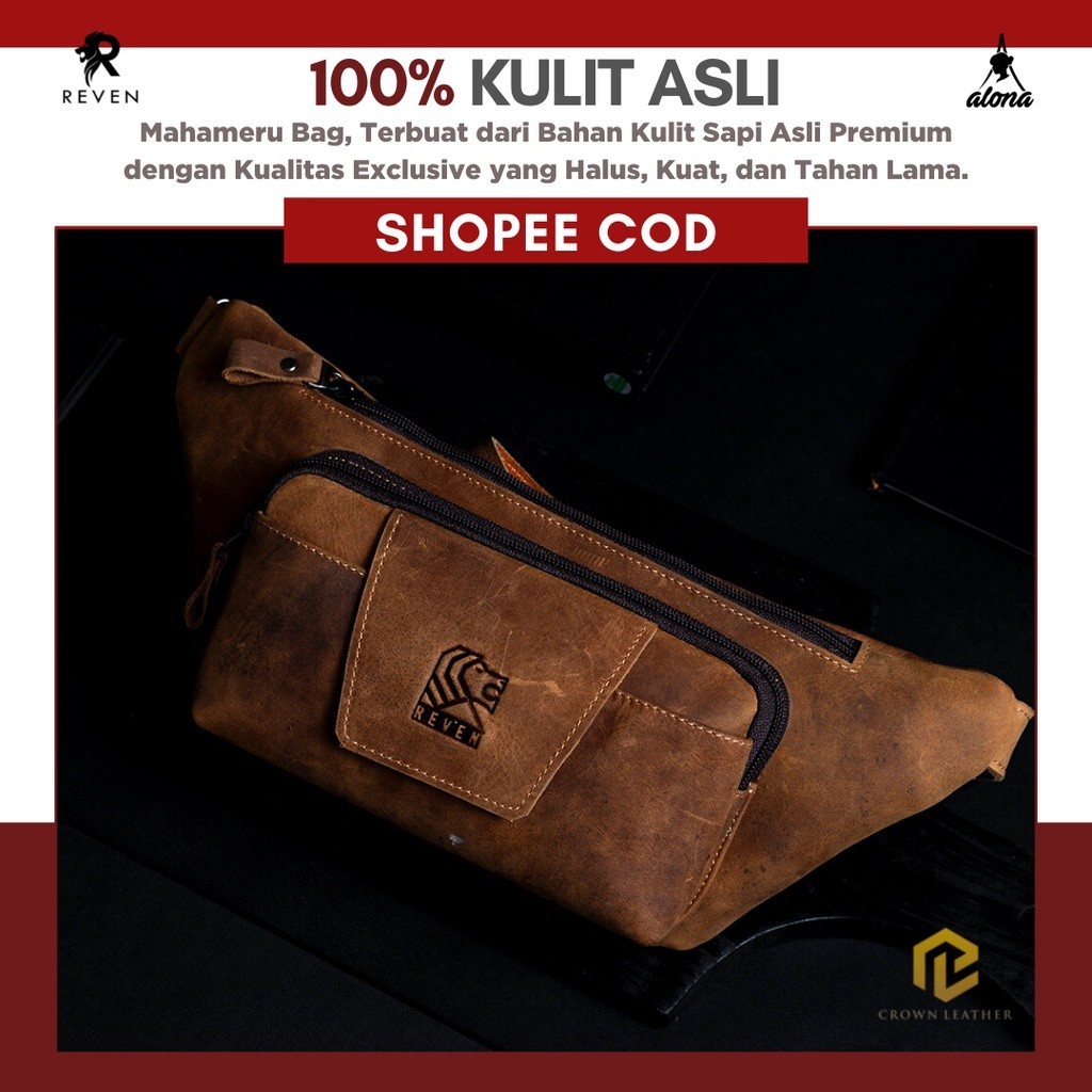 Reven Leather Tas Selempang Pria Kekinian Motorbike Slingbag 100% Original Kulit Sapi Asli MAHAMERU