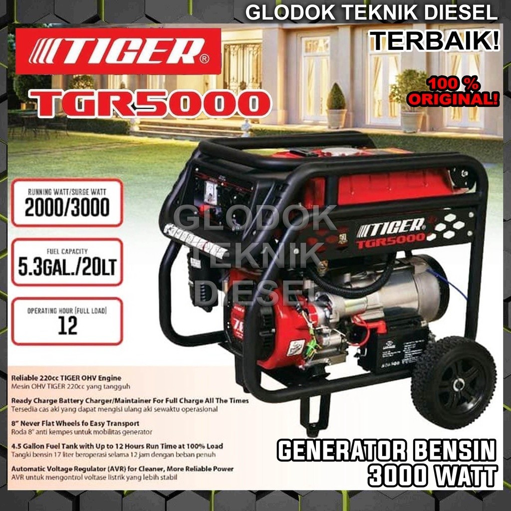 GENSET GENERATOR LISTRIK TYPE 5000 3000 WATT TGR 5000 TGR5000 BENSIN PORTABLE