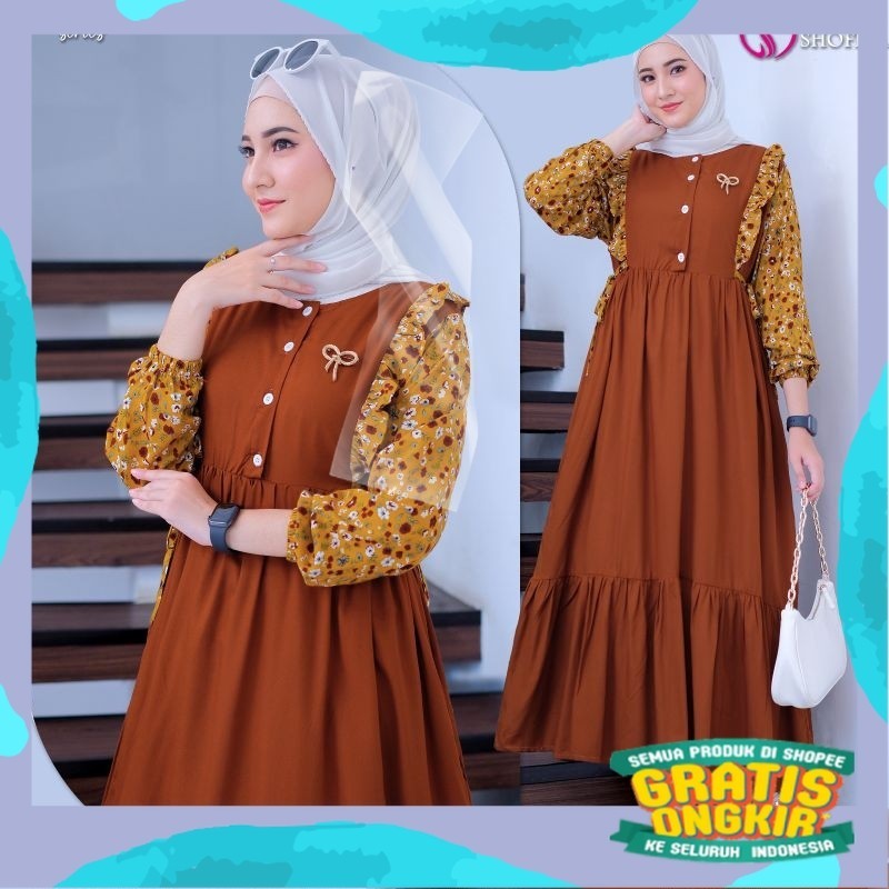 (NEW) MIDI DRESS WANITA FASHION MUSLIM //TAMARA - FLORA#12#13#14#15 MIDI BY SHOFIYA/pink fanta