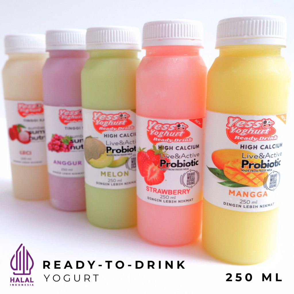 

Yess Yoghurt Drink - Yoghurt Fresh Ready to Drink 250 ml | HALAL CERTIFIED | 100% GULA ASLI 100% SUSU SAPI