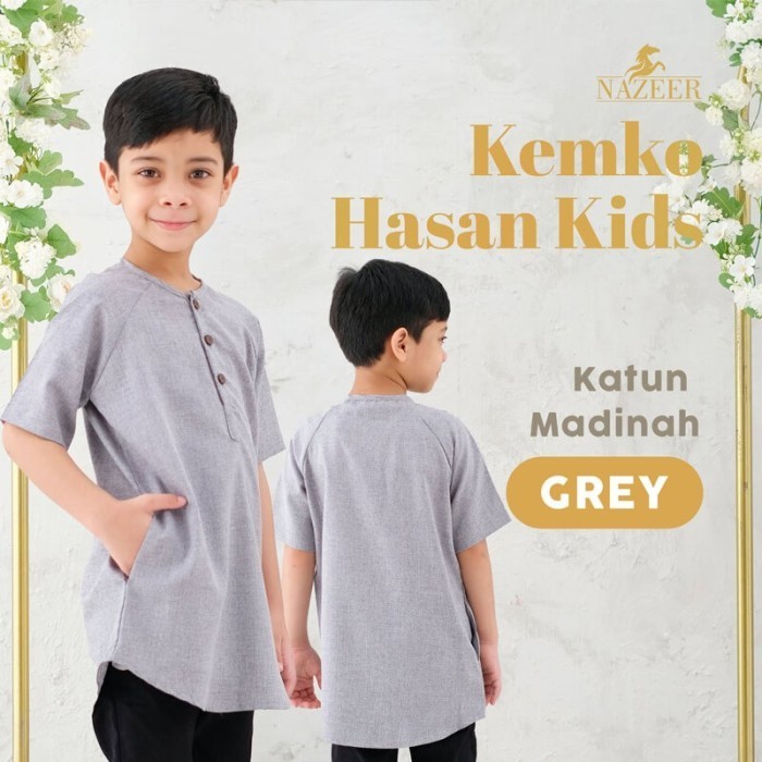 Baju Muslim Koko Kurta Anak Laki Laki Lengan Pendek Hasan Kids Nazeer - Biru Tosca, 2