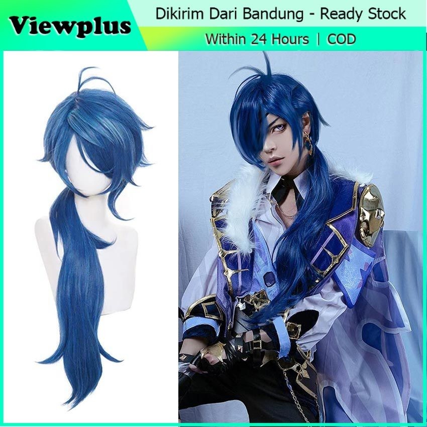 Wig Kaeya Cosplay Genshin Impact 80cm Rambut Biru Panjang Dewasa/Anak-Anak Dapat Menggunakannya Wig 