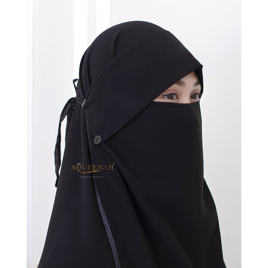 Aqueenah Niqab Bandana Poni Kancing Khaulah Bisban Sifon Jetblack