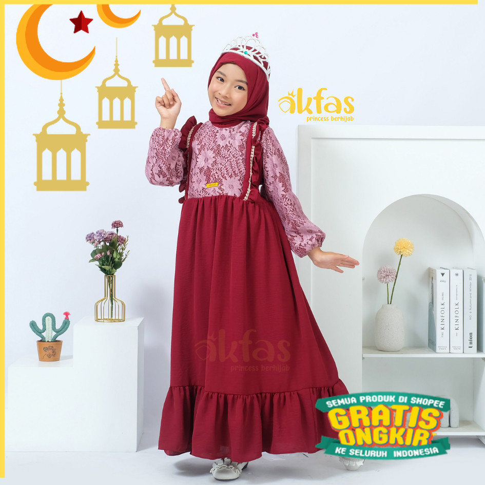 Akmal Baju Gamis Anak set hijab Brokat Tebal Mewah Cringkle Air Flow Kode 32 Baju anak gamis anak pe