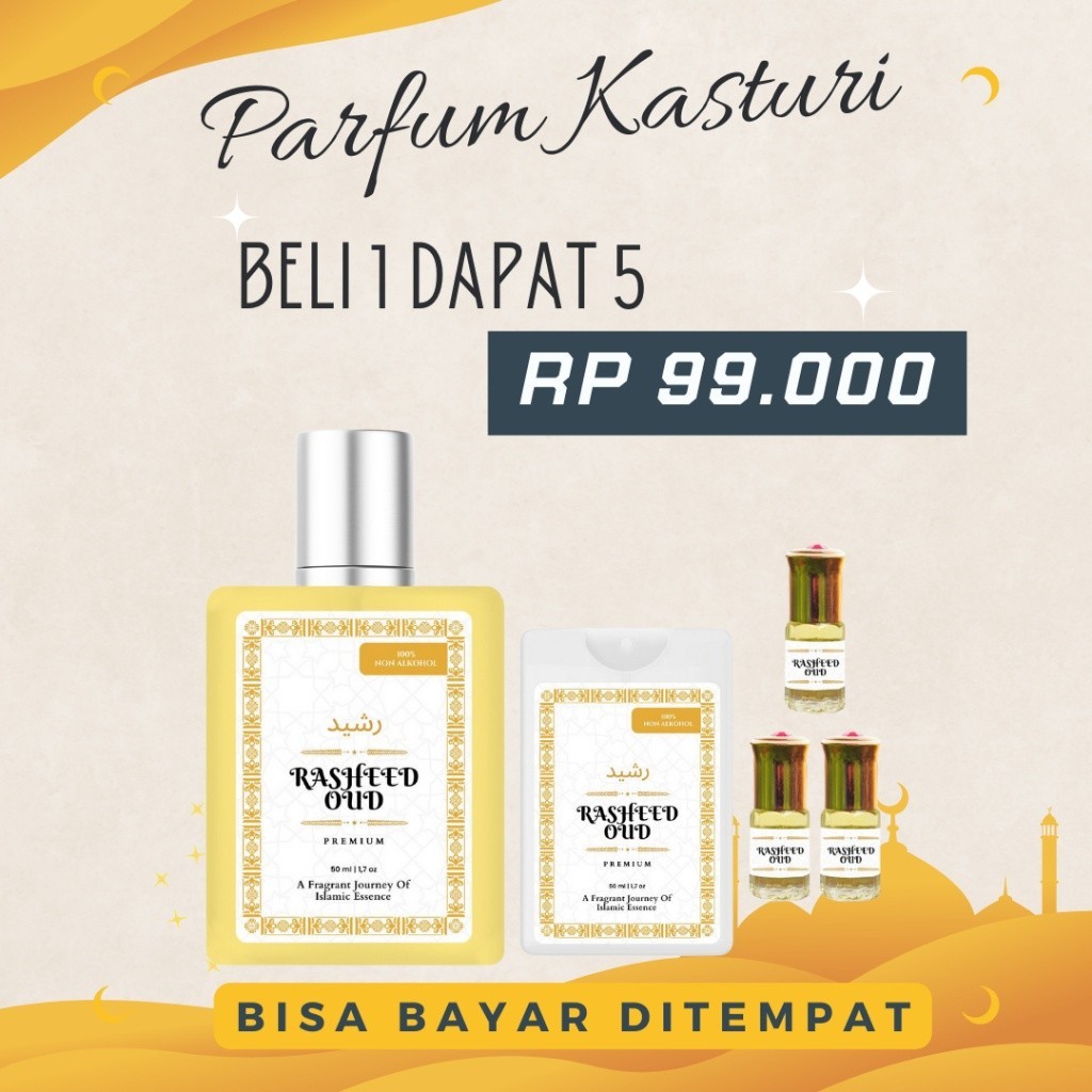 (PAKET ISI 5) Parfum Katsuri Rasheed Oud Original / Parfum Kasturi Kijang Minyak Wangi Ibadah Non Al