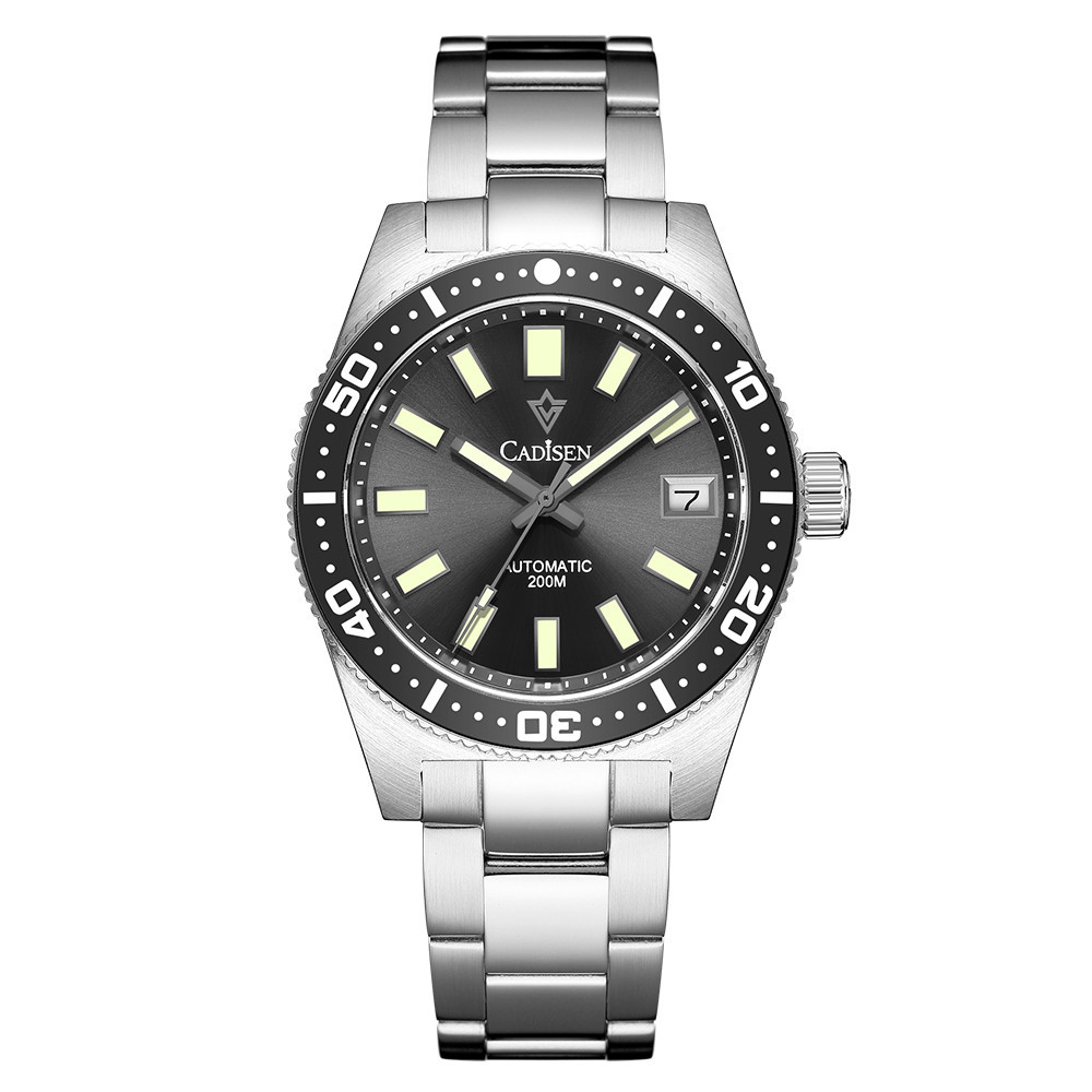 CADISEN Jam Tangan Pria 38Mm Jam Tangan Otomatis Safir Mewah untuk Pria Mekanis 20Bar Baja Menyelam 