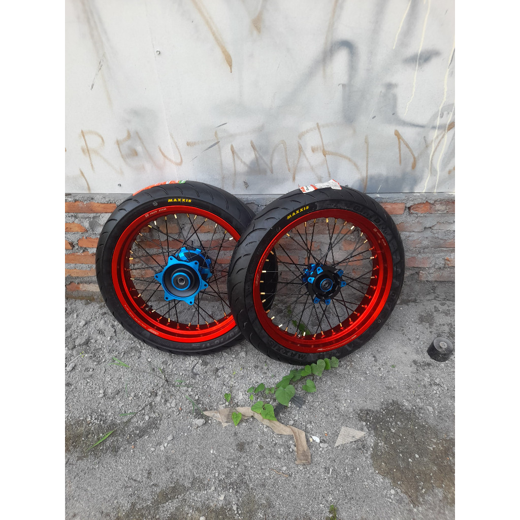 wheelset supermoto crf velg scarlet ukur 300 350 ban maxxis baru ring 17 paket full scarlet